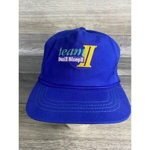 Vintage Duckster Hat Cap Strap Back Blue Team II Dual Bicep Mens One Size 90s